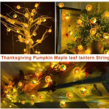 Guirnalda de luces LED de calabaza portátil de 1 m con 10 focos, decoración de fiesta de Halloween para el hogar o bar, crea ambiente festivo, también para decoración de Acción de Gracias.