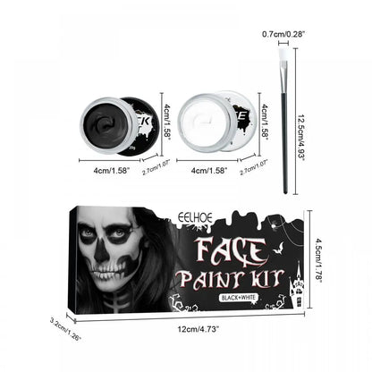 Halloween Pintura Corporal Blanco y Negro Pintura Corporal de Maquillaje Especial de Efectos para Vampiro, Zombi, Esqueleto Incluye dos brochas nuevas