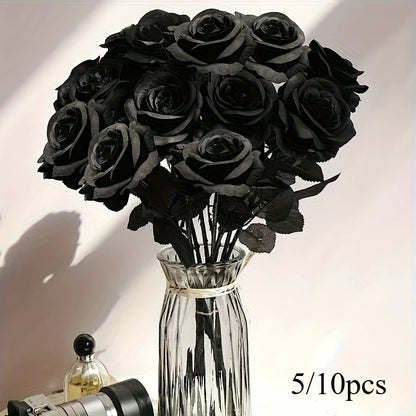 Rosas Negras Artificiales – Flores Falsas de Tallo Largo, sin Florero – Para Halloween, Decoración del Hogar, Bodas, Fiestas y Centros de Mesa